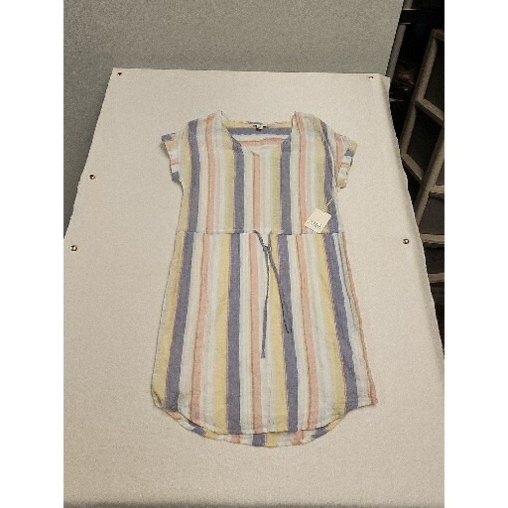 Beachy Nautical Striped Midi Shirt Coverup Cotton Boho Dress by Ana XS‎ NEW